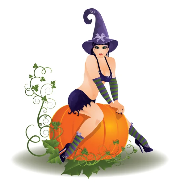 Bruja sexy de Halloween, ilustración vectorial — Vector de stock