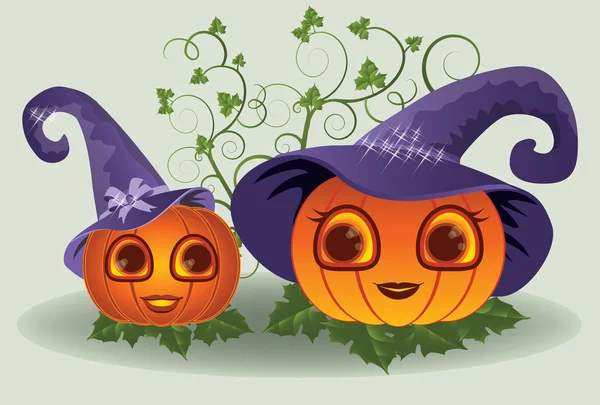 Mamma och baby Halloweenpumpor, vektor illustration — Stock vektor