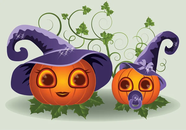 Halloween pumpor mor och barn, vektor illustration — Stock vektor