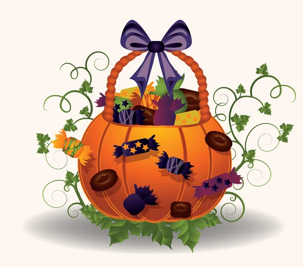 Halloween pompoen wuth snoep, vectorillustratie — Stockvector