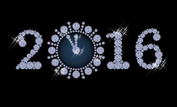 Новий рік 2016 діамантовий годинник, векторна ілюстрація — стоковий вектор