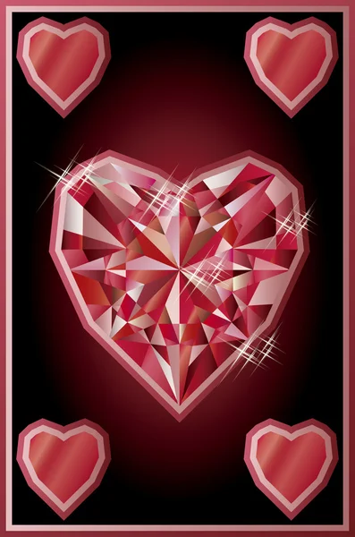 Покерная карта Ruby hearts, векторная иллюстрация — стоковый вектор