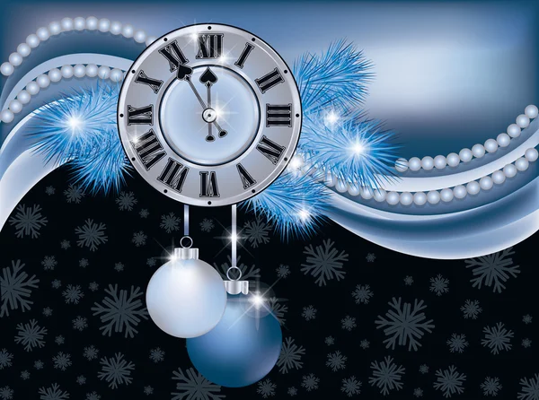 New Year background with silver clock, vector illustration — Stock Vector