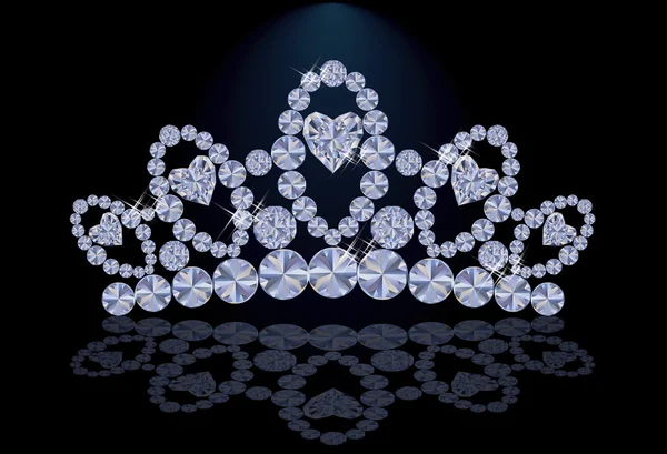 Diamond princess diadem yürekleri, vektör çizim — Stok Vektör