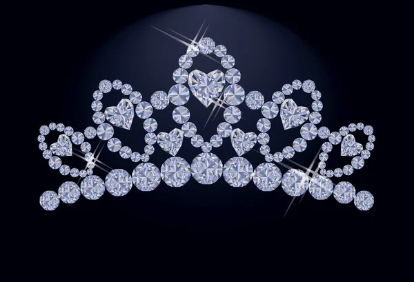 Princesa diadema com diamantes corações, ilustração vetorial — Vetor de Stock