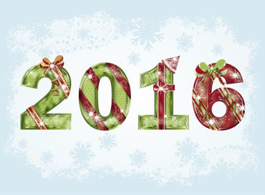 Mutlu yıllar 2016 Davetiye Kartpostalı, vektör çizim