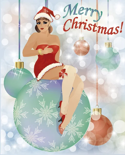 メリー クリスマス サンタ クロースすけべな女の子、ベクトル イラスト — ストックベクタ