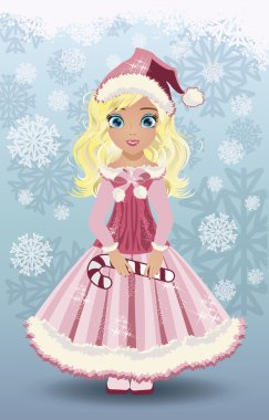 Küçük Noel Baba kız, vektör çizim şeker