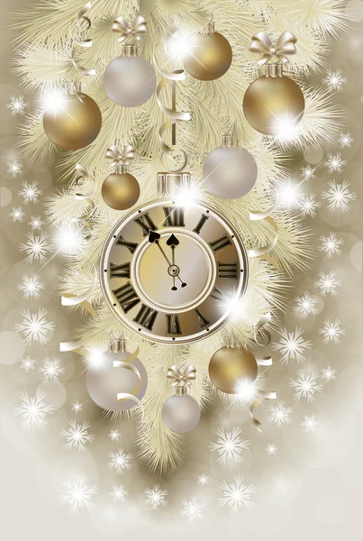 Wesołych Świąt i nowego roku pozdrowienie tapeta z Boże Narodzenie zegar — Wektor stockowy