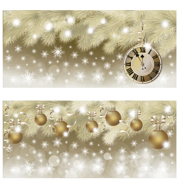 Feliz Ano Novo e Feliz Natal banner dourado, ilustração vetorial — Vetor de Stock