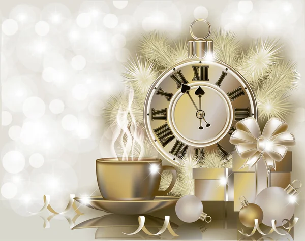Feliz Navidad y Feliz Año Nuevo fondo de pantalla de oro, vector de ilustración — Vector de stock