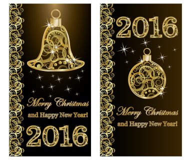 Merry Christmas ve yeni yıl 2016 altın afiş, vektör çizim