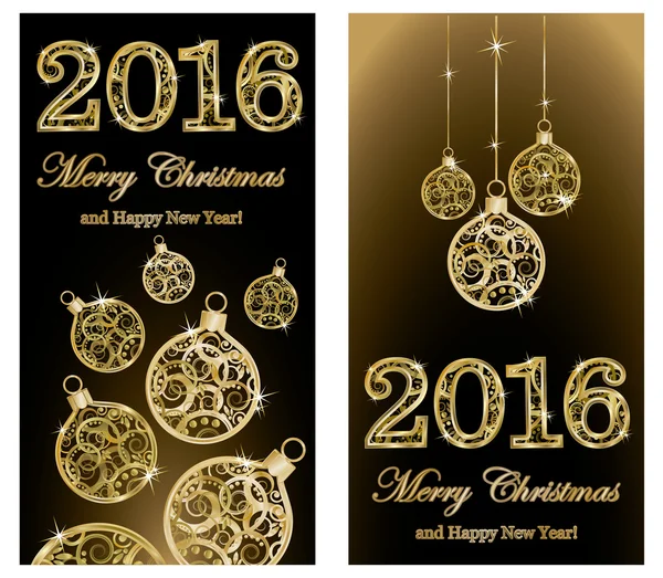 Merry Christmas and Happy New 2016 year banners, vector illustration — Stock Vector