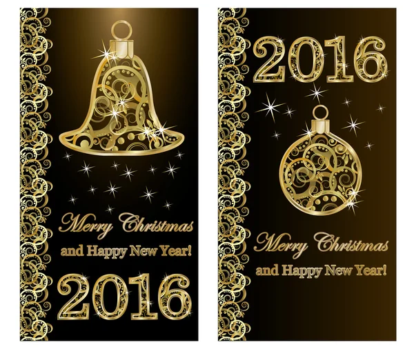 圣诞快乐，新年 2016 金色横幅，矢量图 — 图库矢量图片