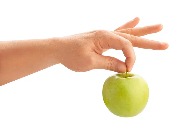 Zielone Jabłko Dłoni Ścieżka Izolowane — Zdjęcie stockowe