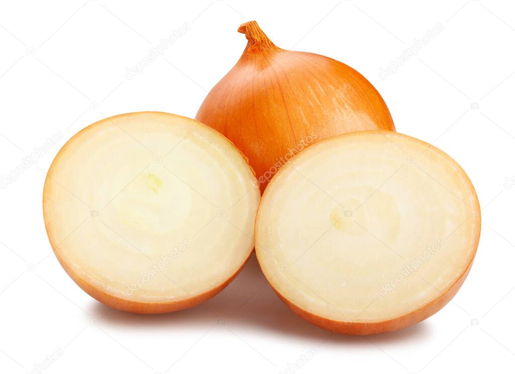 sliced onions path isolated on white