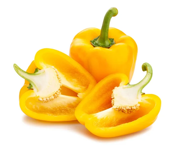 Φέτες Κίτρινο Bell Pepper Διαδρομή Απομονώνονται Λευκό — Φωτογραφία Αρχείου