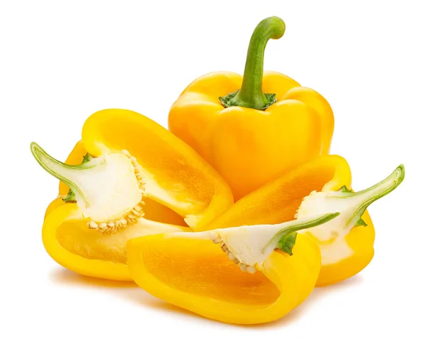 Sliced Yellow Bell Pepper Path Isolated White — Stock Photo, Image