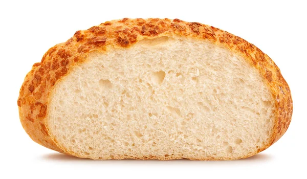 Dilimlenmiş Beyaz Yuvarlak Ekmek Yolu Beyaz Üzerinde Izole — Stok fotoğraf