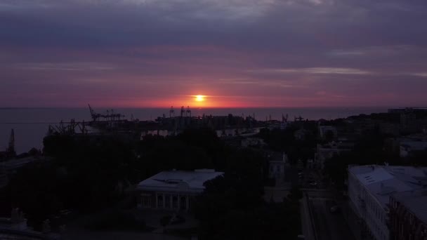 Odessa Ukraina Teatr Operowy Główne Wejście Statua Widokiem Port Centrum — Wideo stockowe