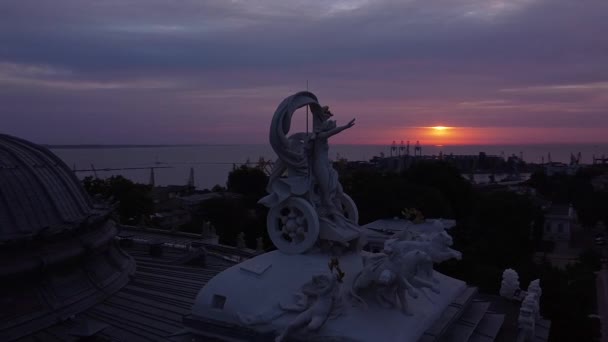 Odessa Ucrania Ópera Teatro Entrada Principal Estatua Con Vistas Puerto — Vídeo de stock