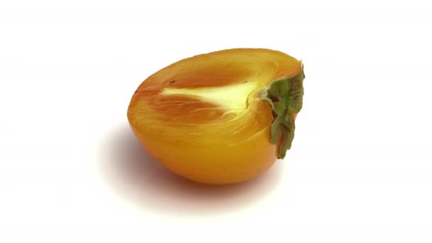 Persimmon Tranché Isolé Sur Fond Blanc — Video