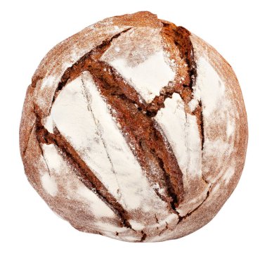 yuvarlak kahverengi ekmek yolu beyaz üst görünümde izole