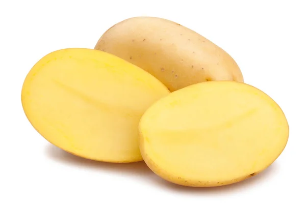Φέτες Λευκό Μονοπάτι Πατάτες Απομονώνονται Λευκό — Φωτογραφία Αρχείου