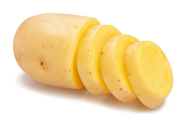 Gesneden Witte Aardappelen Pad Geïsoleerd Wit — Stockfoto