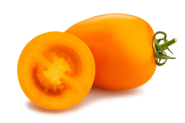 Skivad Apelsin Plommon Tomat Väg Isolerad Vit — Stockfoto