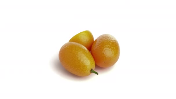Geschnittener Kumquat Isoliert Auf Weißem Hintergrund — Stockvideo