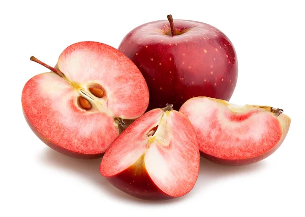 Slised Dark Red Apples Path Isolated White — Stock Photo, Image