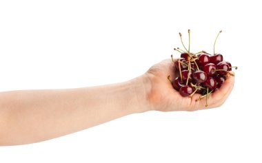 Ekşi kiraz demeti beyaz yolda izole edilmiş.