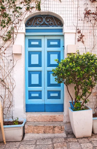 Holztür. polignano eine Stute. Apulien. Italien. — Stockfoto