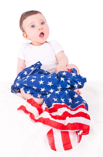 Menina bebê com bandeira americana . — Fotografia de Stock