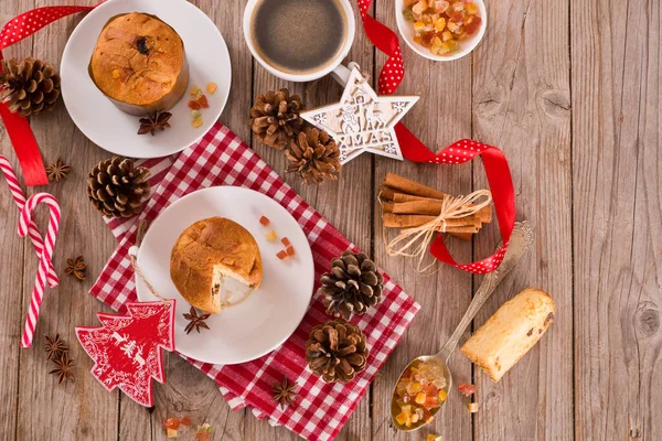 Panettone Christmas Cake Wooden Table — Stock Photo, Image