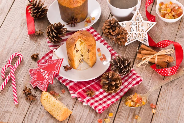 Panettone Christmas Cake Wooden Table — Stock Photo, Image