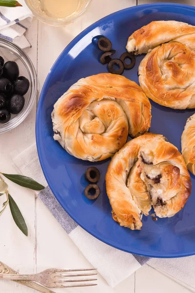 Pastry Swirls Cheese Olive Filling — Stock Photo, Image