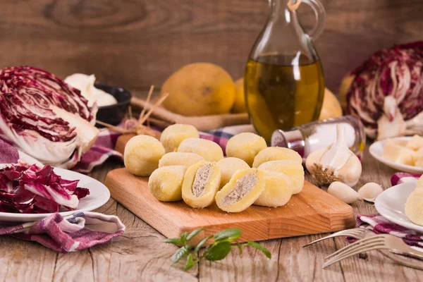 Potato Gnocchi Stuffed Radicchio Ricotta — Stock Photo, Image