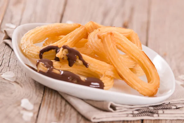 Churros Con Salsa Chocolate — Foto de Stock