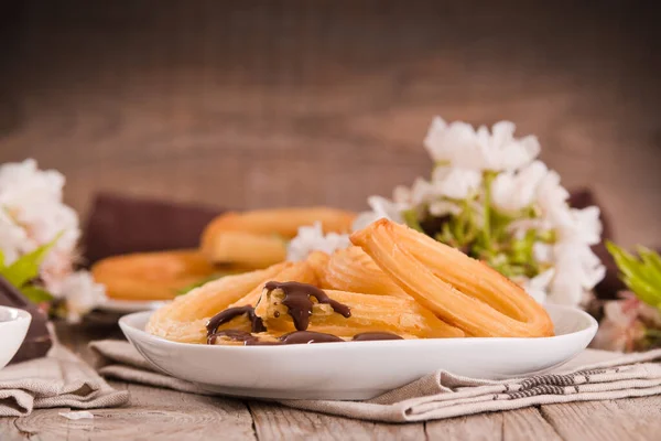 Churros Com Molho Chocolate — Fotografia de Stock