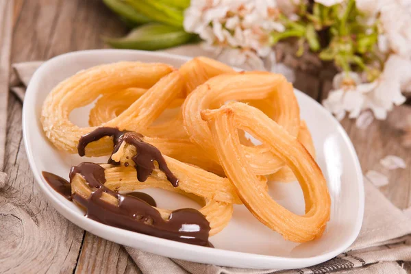 Churros Con Salsa Chocolate — Foto de Stock