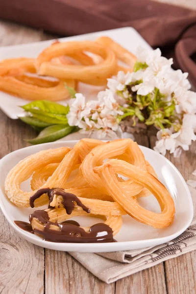 Churros Com Molho Chocolate — Fotografia de Stock