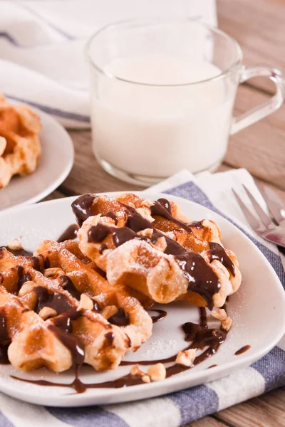 Waffles Chocolate Cream Hazelnuts — Stock Photo, Image