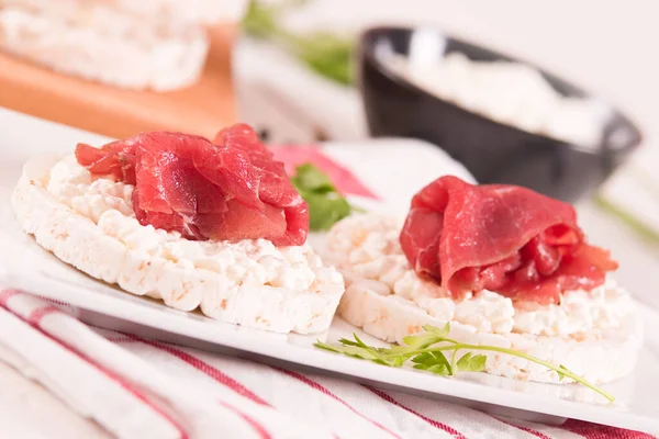 Rice Cakes Milk Flakes Cold Beef — Stock Photo, Image