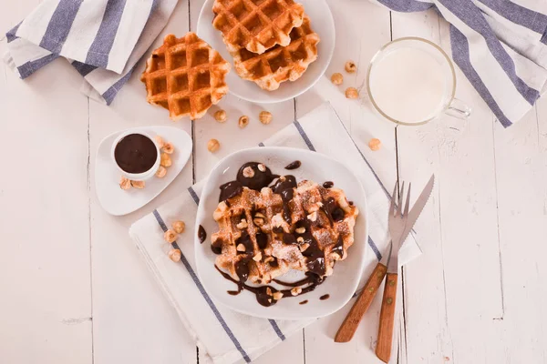 Gofres Con Crema Chocolate Avellanas — Foto de Stock