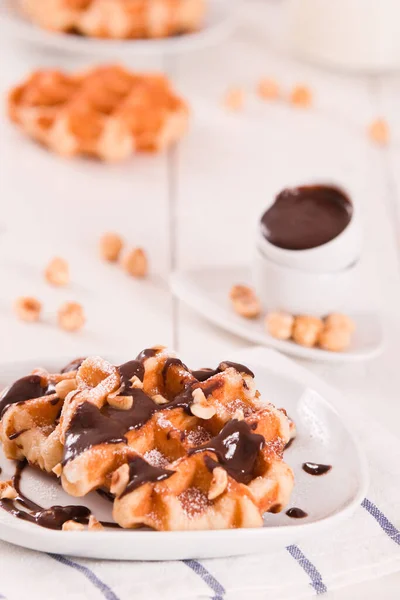 Waffles Chocolate Cream Hazelnuts — Stock Photo, Image