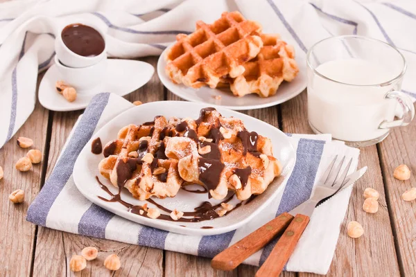 Waffles Chocolate Cream Hazelnuts — Stock Photo, Image