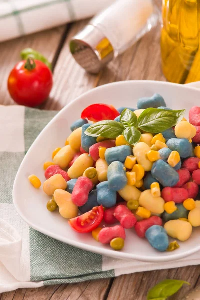 Gnocchi Colorati Con Verdure Mais Dolce — Foto Stock