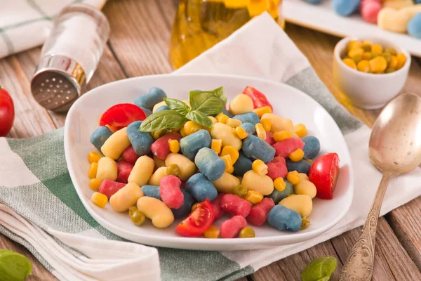 Gnocchi Colorati Con Verdure Mais Dolce — Foto Stock